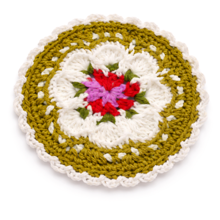 Olive Green Floral Crochet Cotton Yarn Doily